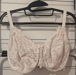Fayreform 34G white and pale peach lace bra